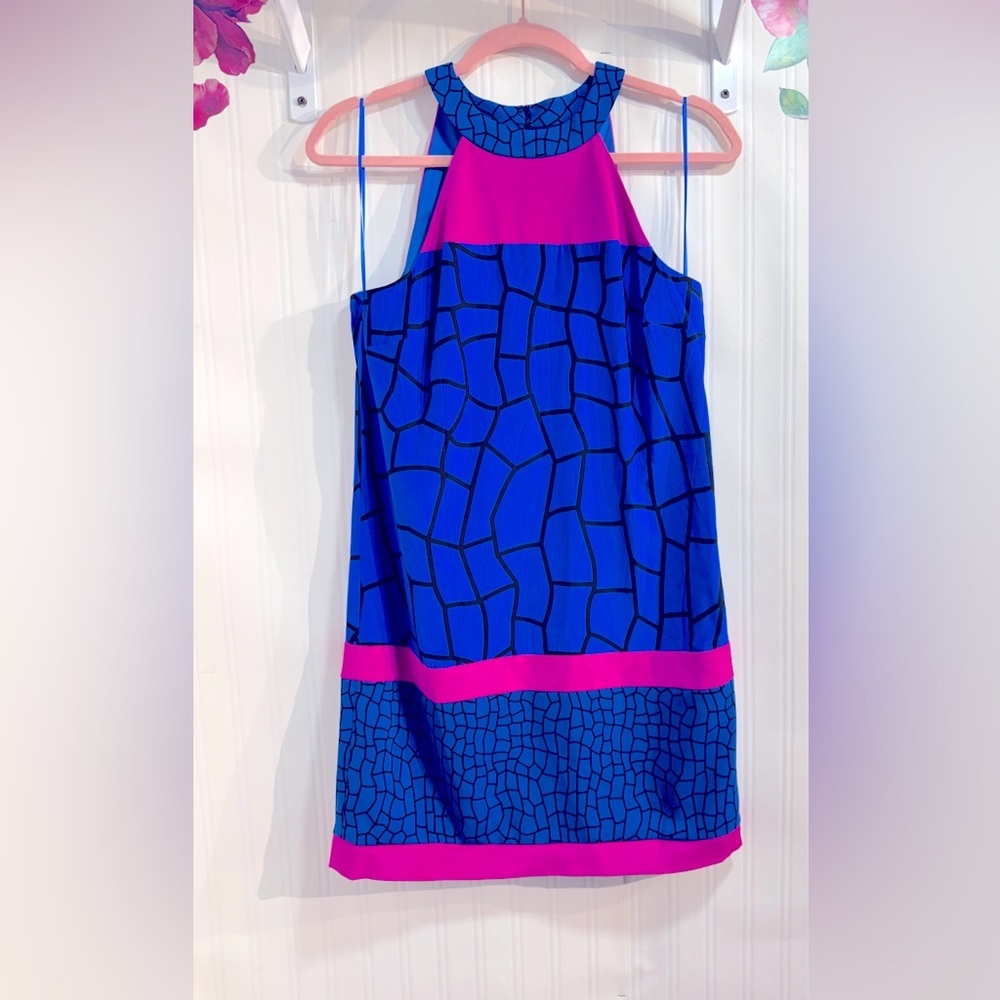 JayGodfrey Blue and Pink Halter Dress Sz 2